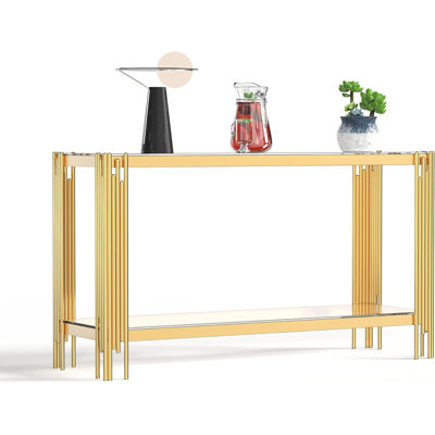 55" Tempered Glass Coffee Table for Living Room Modern Center Table with Stainless Steel Frame,Elegant Rectangular Accent Cocktail Sofa Table for Home by Mercer41