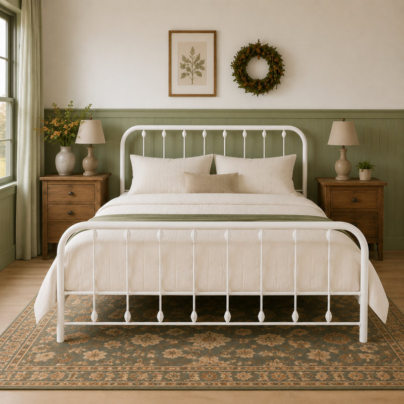Keyesport Metal Platform Bed, Queen, White