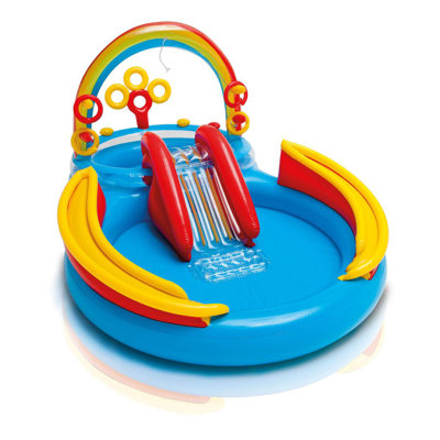 Intex 9.75ft x 6.3ft x 53in Rainbow Slide Kids Play Inflatable Pool Ring Center