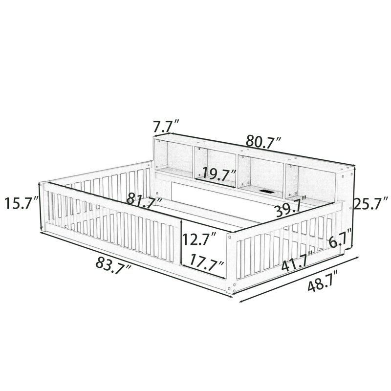 Twin XL Wood Daybed with USB Ports and Shelves, Brown