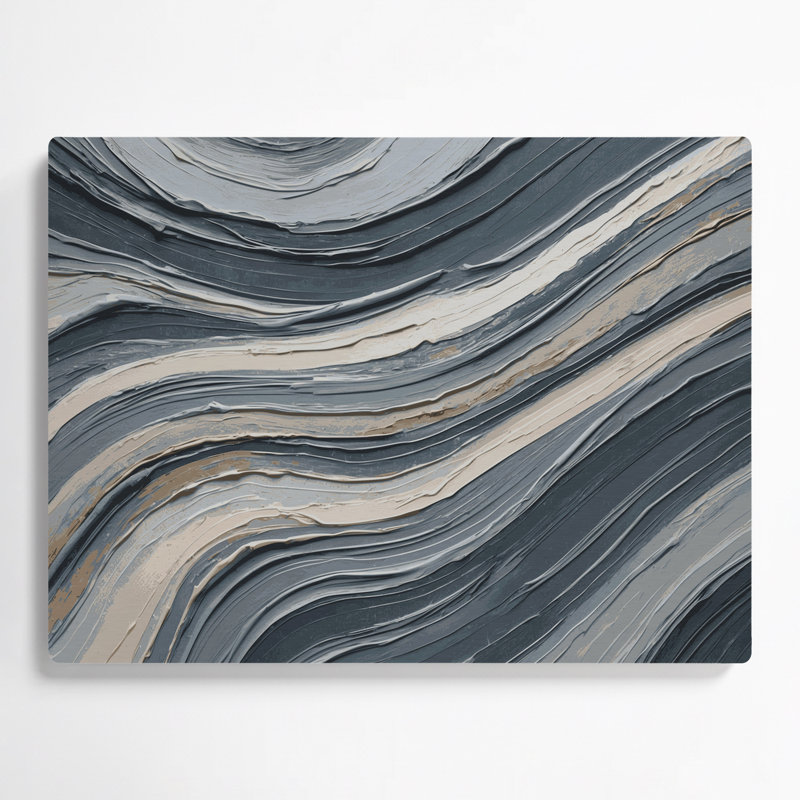 Art mural horizontal horizontal en pierre rayé gris clair et métal noir, H 12 po x l 18 po