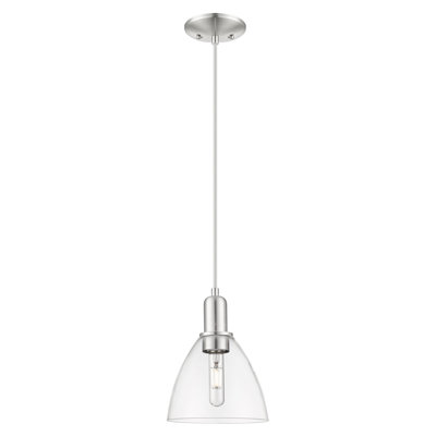 Arcadia - Bristol - Mini-luminaire suspendu à cordon 1 lumière 8 po - Finition nickel brossé satiné - Abat-jour transparent