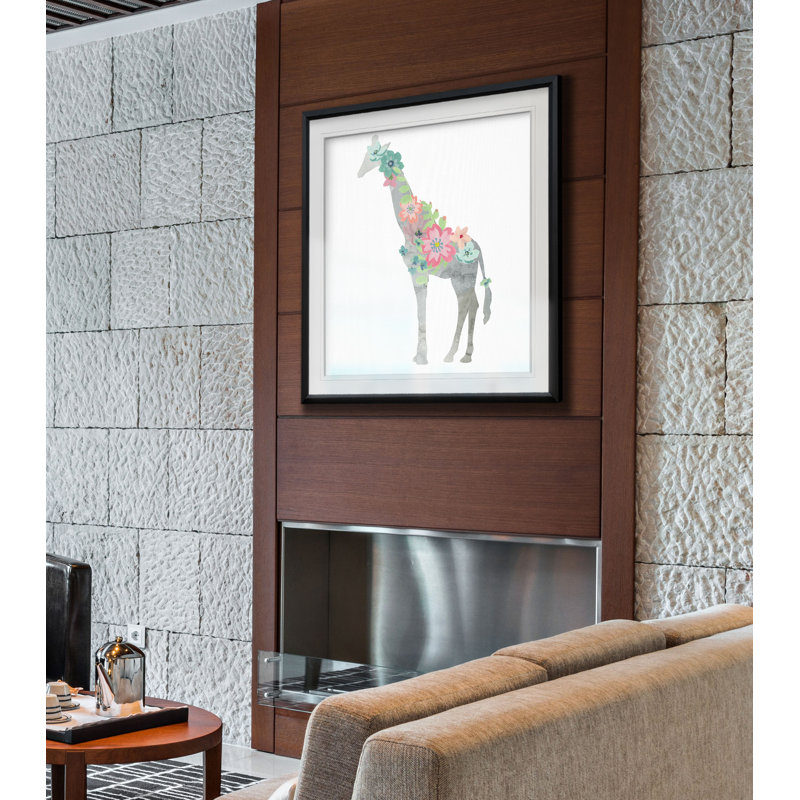 Matilda «Girls Love Flowers Giraffe», art, H 27 po x l 27 po x P 1,5 po, Cadre noir