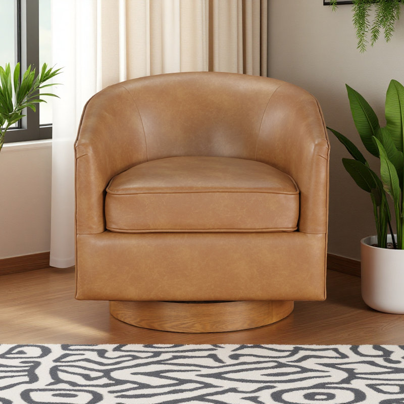 Fauteuil pivotant tonneau à base de bois, Brun