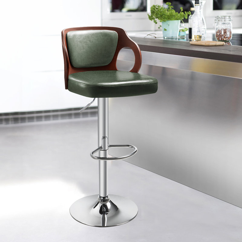 Albinus Swivel Upholstered Adjustable Height Counter Stool, Green, 1