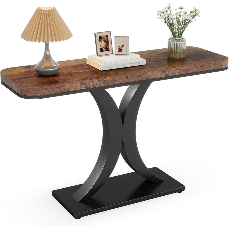 Industrial Compact Entryway Console Accent Table, Brown, Black/Brown