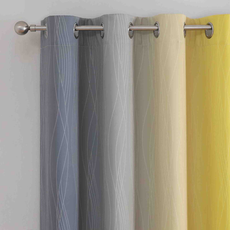 Polyester Blackout Curtain Pair (Set of 2), Yellow and Grey