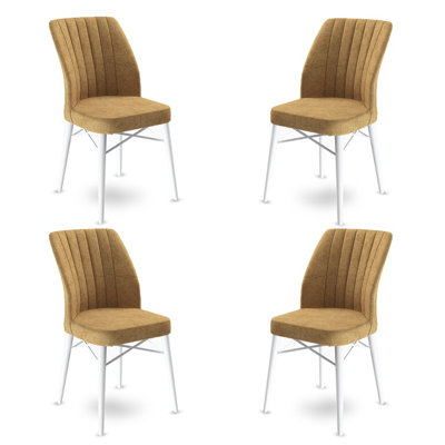 Ensemble de chaises modernes (4 pièces), cappuccino et blanc, 17,7 po x 36,6 po x 16,5 po | Structure 100% métal, tissu BabyFace, dossier en mousse 18 et 22 sièges en mousse, pieds en bois élégants | Parfait pour la salle à manger et les espaces de vie