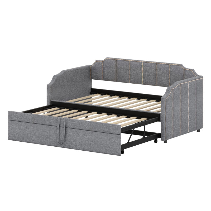 Structure de lit de jour moderne avec lit d'invité coulissant et stations de charge USB intégrées, Gris