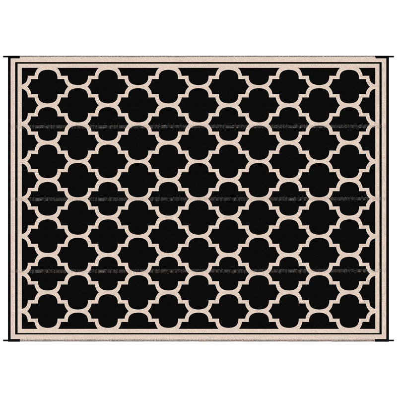 Outsunny Reversible Outdoor Rug Carpet, 9' x 18' Waterproof Plastic Straw Rug, Portable RV Camping Rugs with Carry Bag, Large Floor Mat for Backyard, Deck, Picnic, Beach, White