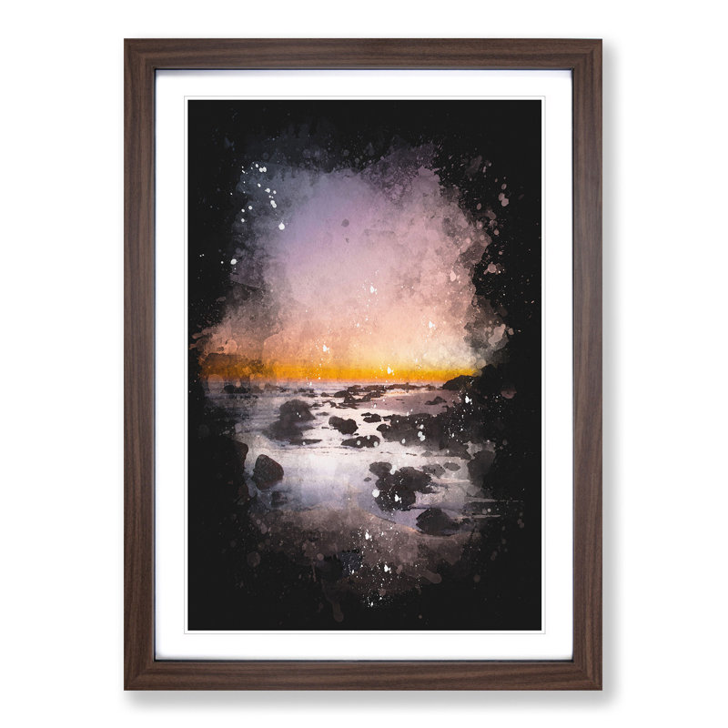 Moon Above The Beach Paint Splash - Picture Frame Graphic Art, 63cm H x 45cm W x 2cm D, Walnut Framed