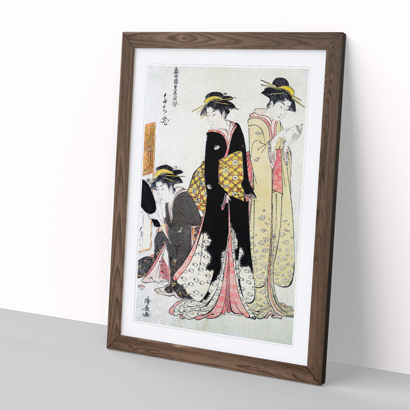 Three Geishas of Tachibana by Torii Kiyonaga - Picture Frame Painting Print, 48cm H x 36cm W x 2cm D, Walnut Framed