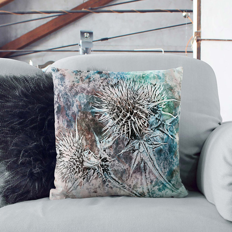 Thistle Flower Cushion with Filling, 40cm H x 40cm W x 15cm D