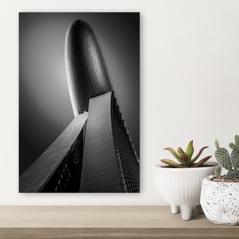 Sleek Urban Tower Abstract Dramatic Geometric Architecture City Wall Art Print 1 Piece Wrapped Canvas Wall Art