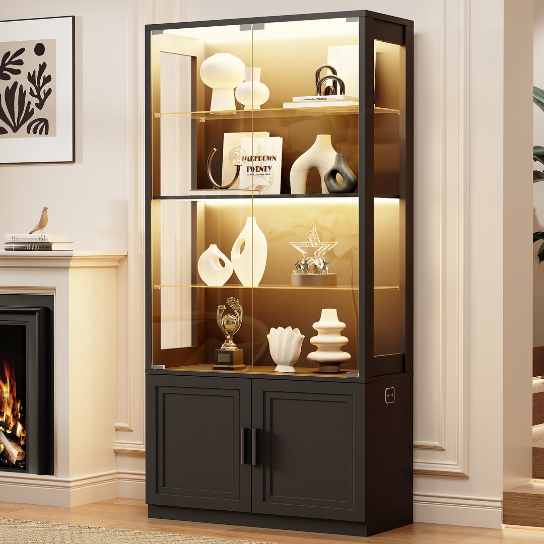 67" Display Cabinet with Glass Doors, 4-Tier Curio Cabinet with 2 Removable Glass Shelves