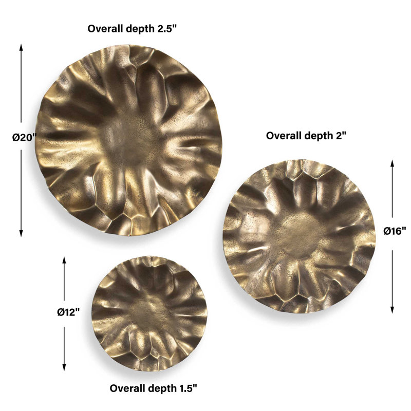 Uttermost Peonia Outdoor Gold Wall Art Set/3, Gold