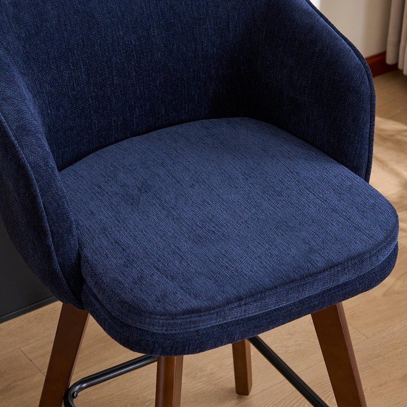 Tabouret de bar Allis Mid-Century, Chenille bleu, 1