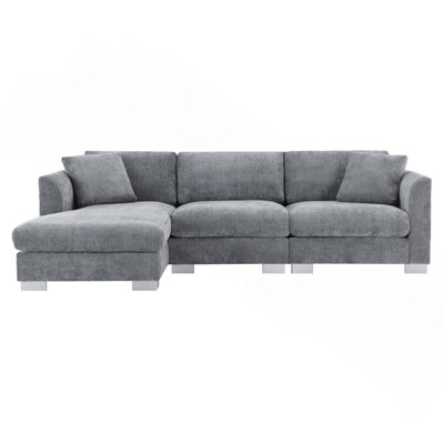 Modern L-Shaped Sectional Sofa with Chaise Lounge, Comfortable Chenille Fabric and Sturdy Frame for Living Room and Office