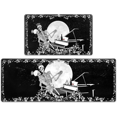 Tapis de cuisine d'Halloween pour tapis de cuisine avec tapis de sol, tapis anti-fatigue pour tapis de cuisine rembourrés, tapis de cuisine 2 pièces Dancing Lovers, tapis noir et blanc antidérapants