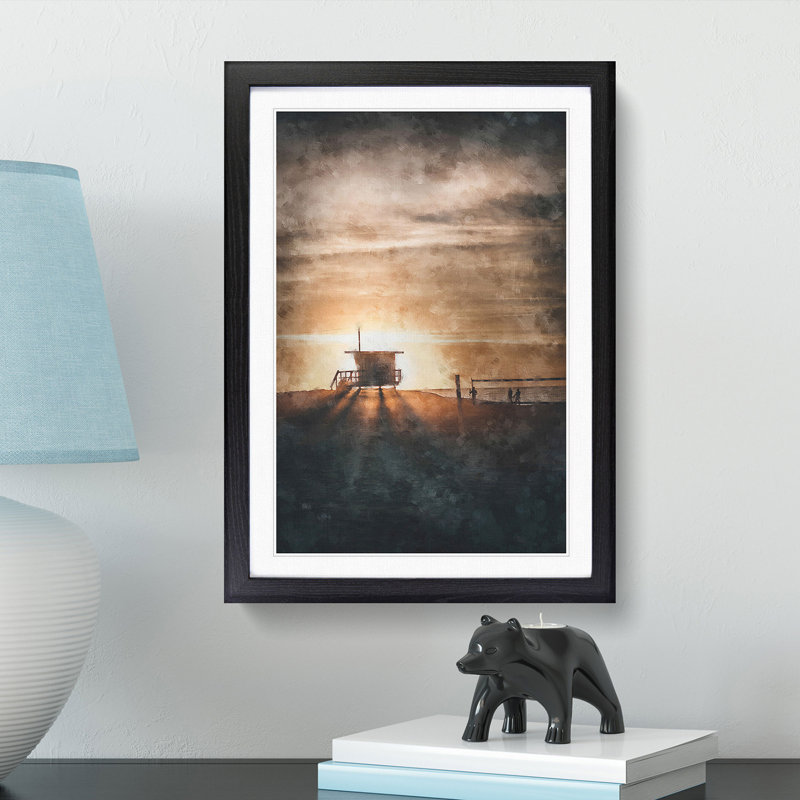 Volleyball On The Beach - Single Picture Frame Painting on MDF, 87cm H x 62cm W x 2cm D, Black Framed