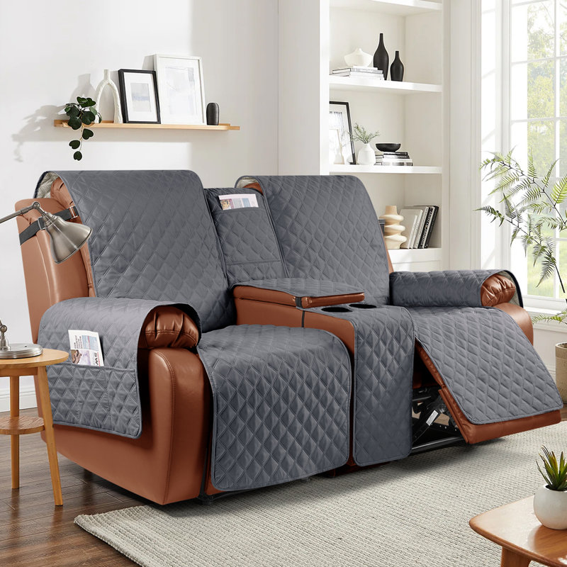 Housses pour causeuse inclinable avec console Kyrstie, Mélange de polyester gris foncé