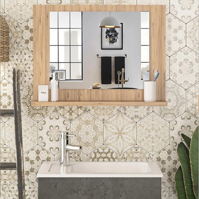 Ezpeleta 60mm W 45mm H Wall Mounter Requried Framed Medicine Cabinet Mirror 1 Fixed, Pine