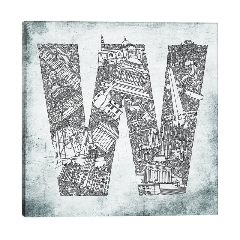 "Washington D.C." par Sasha, impression sur toile, H 18 po x l 18 po x P 1,5 po, Toile avec cadre noir, Pas de tapis