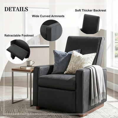 Fauteuil inclinable manuel moderne recouvert de polyuréthane 2 positions avec dossier réglable à 160 ° et pieds en bois d'hévéa noyer pour le salon, la chambre à coucher et le cinéma maison, orange