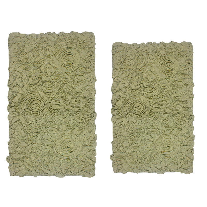 Tapis 100% coton lavable à la machine de la collection Bell Flower (ensemble de 2), Vert