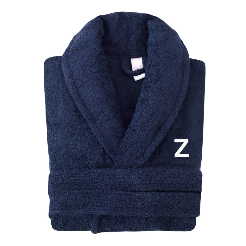 Peignoir monogramme en coton turc châle, Z, Marine