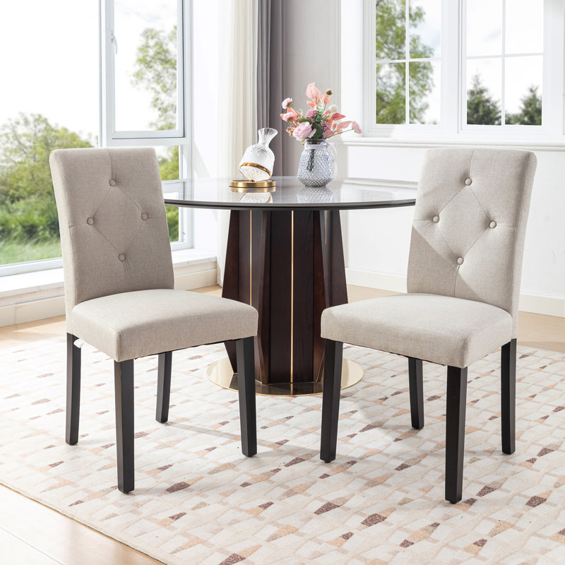 Upholstered Dining Chairs Set of 6, Button Tufted Parsons Dining Chair, Kitchen Chairs with Solid Wood Legs, Wood Accent Chair with High Back