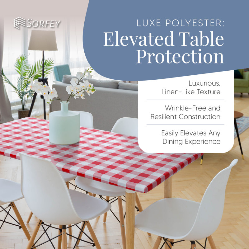Kitchen Tablecloth Of Polyester -Fitted With Elastic, Water Proof, Washable, Fits For Table,Checked Design, Green