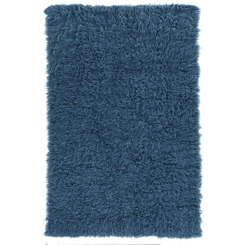 Tapis bleu en laine tissé à la main Aaiden Flokati