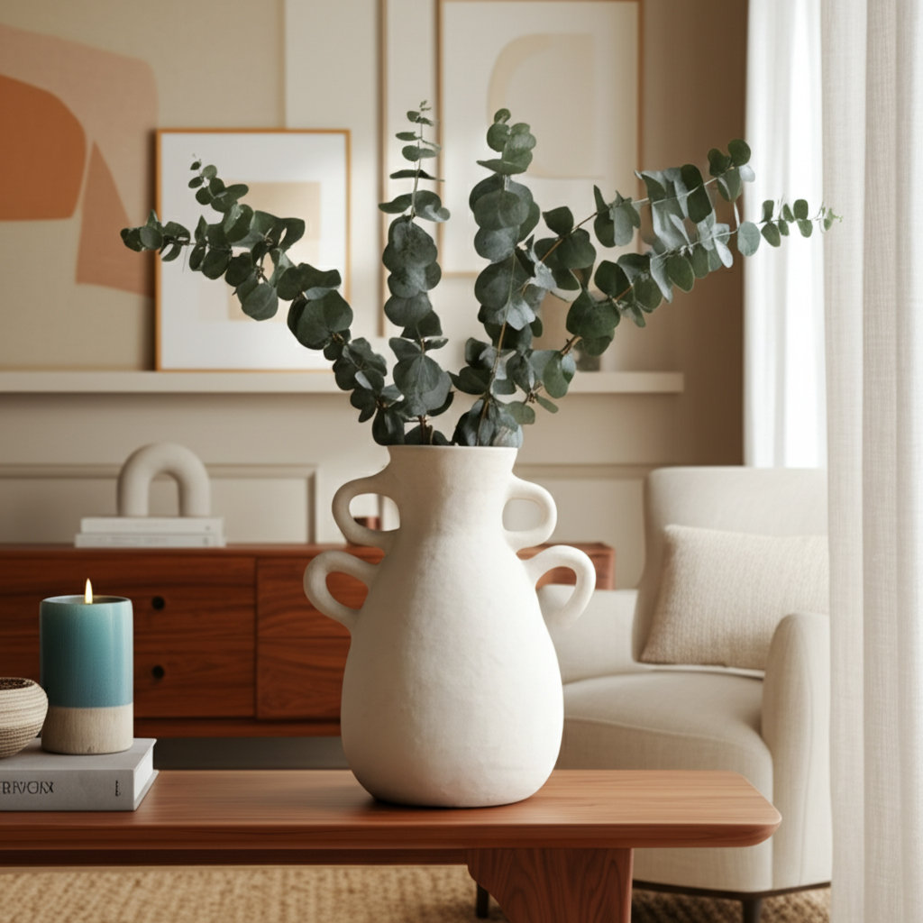Kenshin Handcrafted Terracotta Table Vase, Ivory