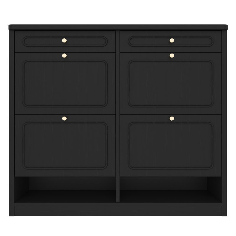 47" Wide Slim Shoe Storage Cabinet with 4 Flip Drawers and 2 Storage Drawers, Modern Farmhouse Entryway Organizer, Black