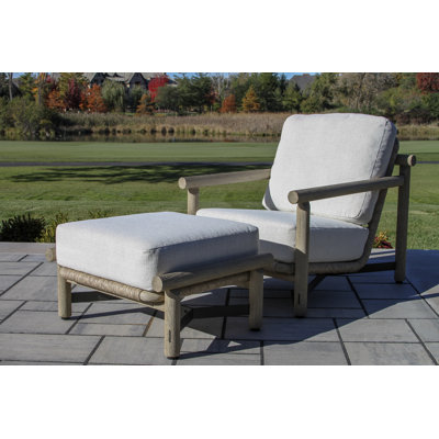 Ensemble 2 pièces de chaise longue et repose-pieds en teck Inessa