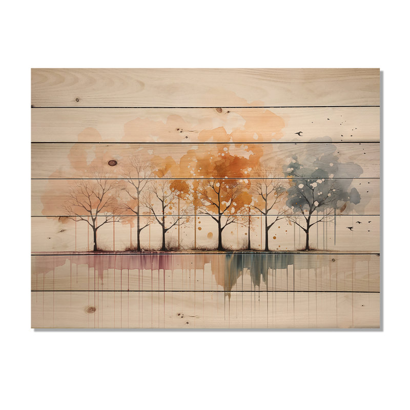 Minimalisme arbre jaune solitude II sur bois, H 30 po x l 40 po x P 0,78 po