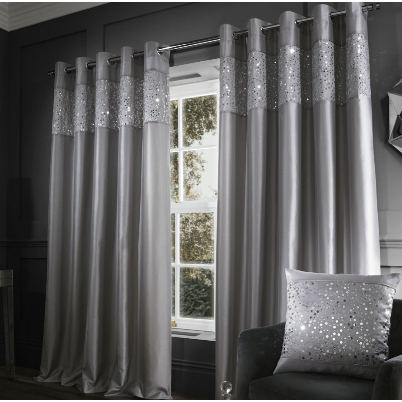 Glitzy Sequin Eyelet Curtains, Grey, 229 W  x 229 D cm