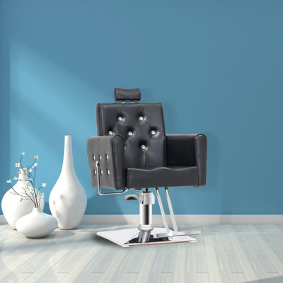 Hartnett Barber Chair with Metal Frame, Swivel Salon Chair Faux Leather