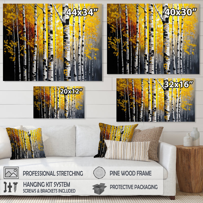 Into A Golden Birch Forest VI - Art mural sur toile paysage, Toile tendue, H 12 po x l 20 po x P 1 po