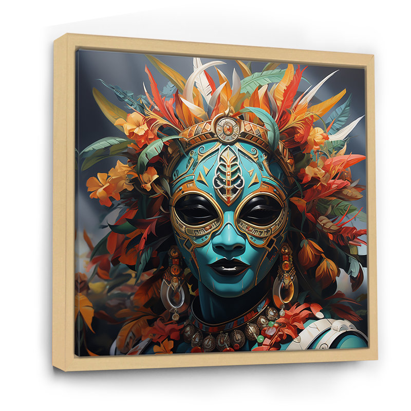 Danse des masques d'Afrique I - Masque africain, art mural, Cadre flottant brun, H 16 po x l 16 po x P 1 po