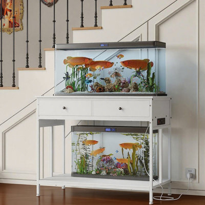 Fish Tank Stand with Power Outlet 40-50 Gallon, Metal Aquarium Stand with Drawer Storage, 660LBS Capacity