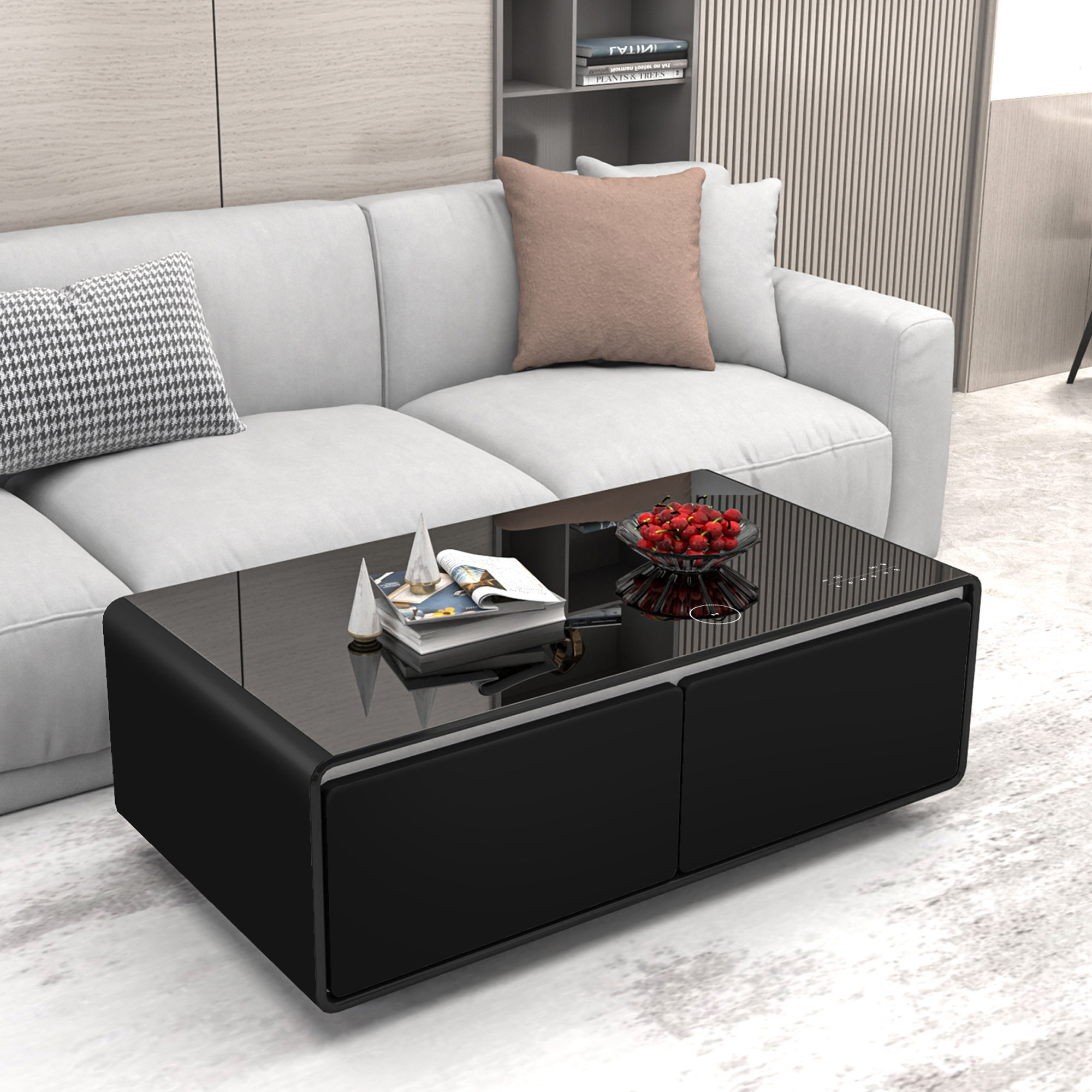 Sobro Coffee Table with Built in Fridge Speakers Outlets LED Light