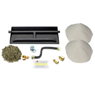 Heavy-Duty NG Natural Gas Dual Row Fireplace Burner with Deluxe Connection Kit, Silica Sand, Glowing Embers