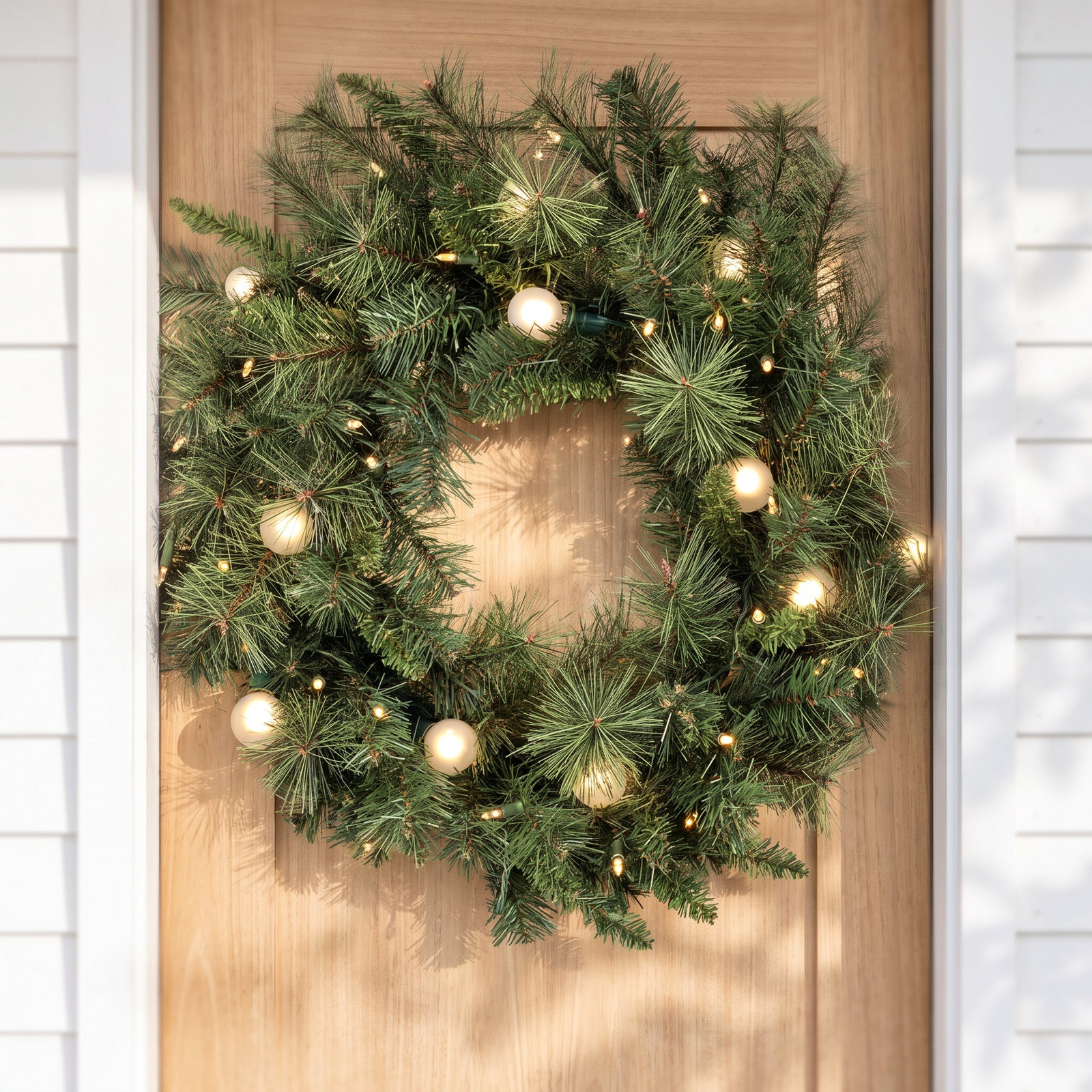 Pvc Greenery Pre-Lit Belgium Wreath, 30" W x 30" H x 6" D, Clear/White