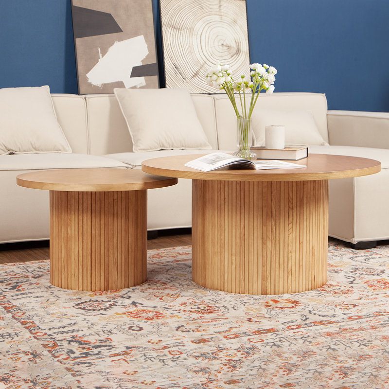 Mickenzy Round Wood Nesting Table, Oak