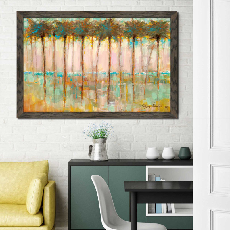«Palms at Dusk» par Ruane Manning - reproduction de cadre photo, H 27,5 po x l 39,5 po x P 0,75 po