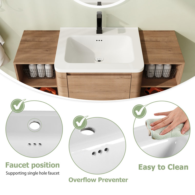 Wall-Mounted Floating Bathroom Vanity with Ceramic Top, 48"
