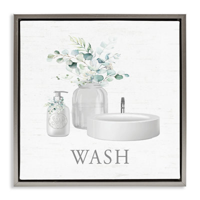 "Fresh Bathroom Sink Botanicals", art mural encadré sur toile flottante