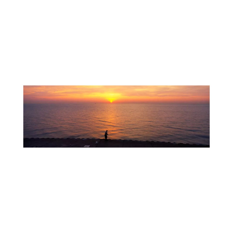 Sunset over a Lake, Lake Michigan, Chicago, Cook County, Illinois, USA 1 Piece Wrapped Canvas Panoramic Wall Art